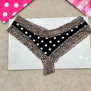 Victoria’s Secret Polka Dot Leopard Lace Trim Cotton Cheeky Panties VS Large L